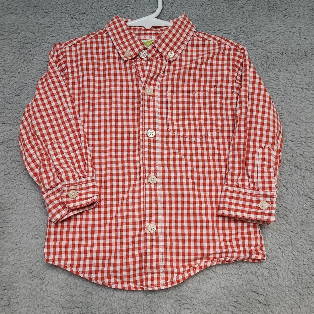 Crazy 8 Toddler Boys Red White Gingham Button Down Shirt 18-24 Months